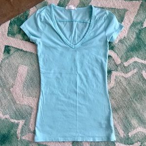 Forever 21 Light Turquoise v-neck Cotton Tee, Sz M